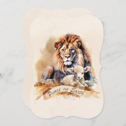 Cartes de Noël Lion vintage et Agneau (Devant / Derrière)
