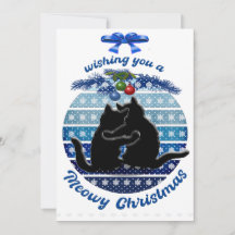 Cartes de Noël Meowy Bleu Blanc Plat Carte de Fête