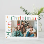 Cartes de Noël modernes colorées rayées (Debout devant)