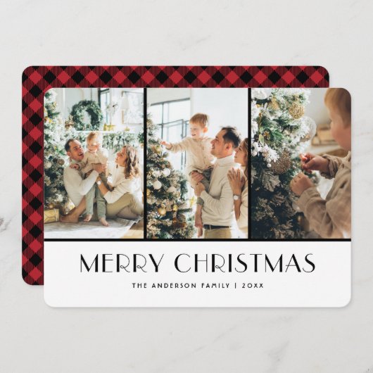 Cartes de Noël modernes Red Buffalo Plaid (Devant / Derrière)