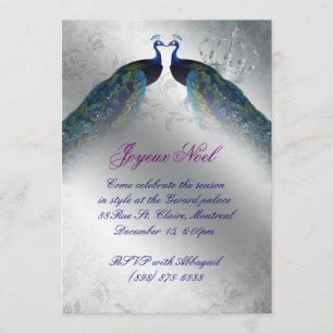 Cartes de Noël Peacock Invitation Blue Silver Joie