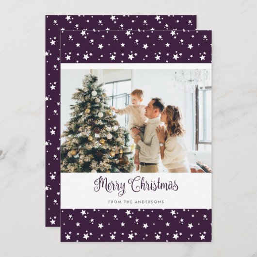 Cartes de Noël personnalisées violet photo Joyeux (Devant / Derrière)