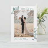 Cartes de Noël photo Floral Bleu-vert | Joyeux Noë (Debout devant)