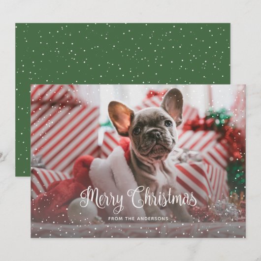 Cartes de Noël Photo Green Snowy (Devant / Derrière)