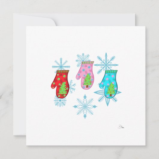 Cartes de Noël plates à mitaines blanches (Devant)