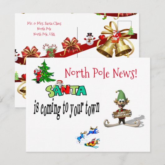 Cartes de Noël Pôle Nord Santa Elfe (Devant / Derrière)