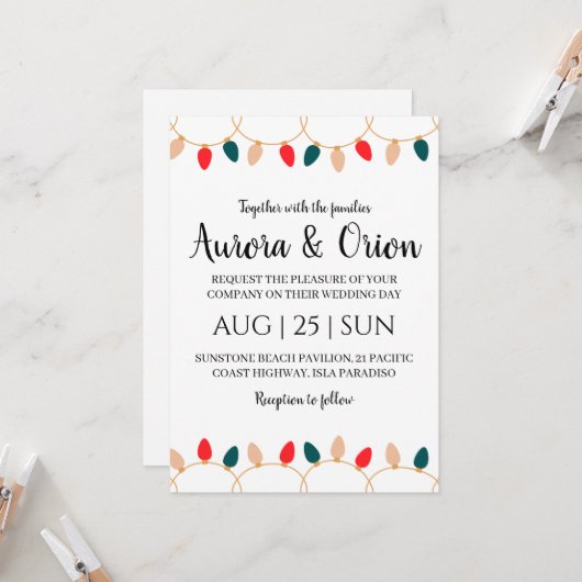 cartes de Noël pour mariage avec une typographie é (Devant/Arrière en situation)