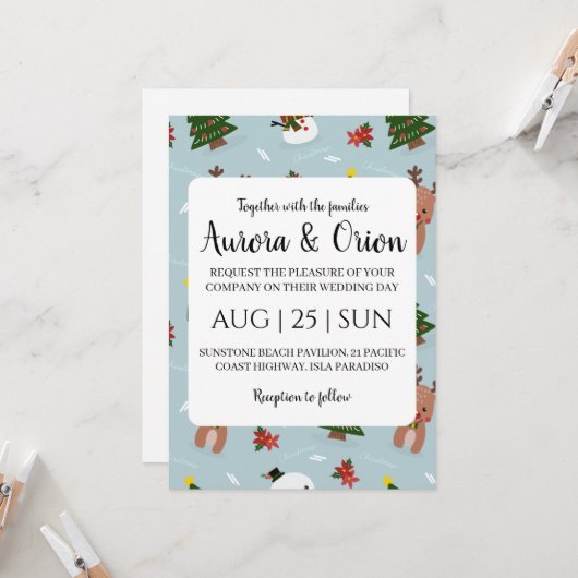cartes de Noël pour mariage avec une typographie é (Devant/Arrière en situation)