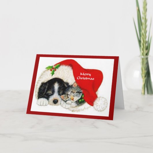 Cartes de Noël pour marionnettes et chaton (Devant)