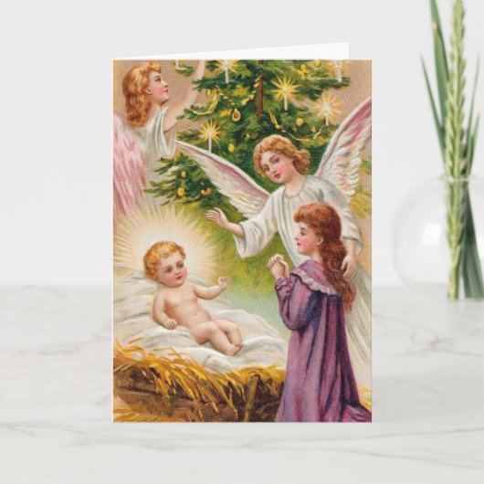 cartes de Noël religieuses | Bébé Jésus & Anges (Devant)