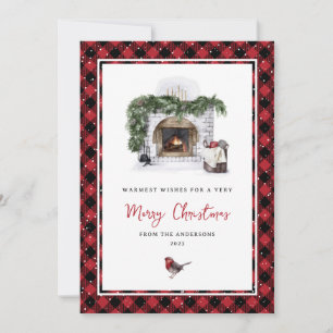 Cartes de Noël Rouge Plaid Aquarelle Chaleureuse