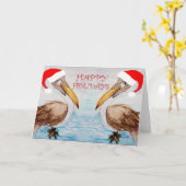 Cartes de Noël Santa pélicans (Fleur jaune)