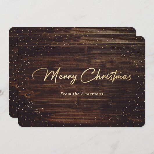 Cartes de Noël simples en bois rustique et feuille (Devant / Derrière)