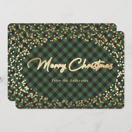 Cartes de Noël simples en or plaqué vert (Devant / Derrière)
