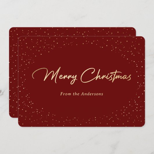 Cartes de Noël simples en rouge et or à motif feui (Devant / Derrière)