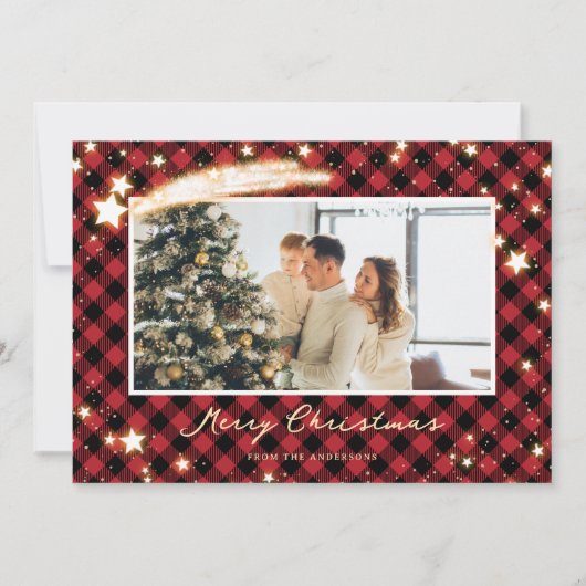 Cartes de Noël Starry Red Buffalo Plaid Photo (Devant)