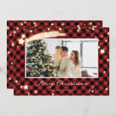 Cartes de Noël Starry Red Buffalo Plaid Photo (Devant / Derrière)