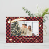 Cartes de Noël Starry Red Buffalo Plaid Photo (Debout devant)