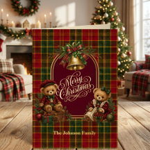 Cartes de Noël Tartan Ours en Peluche Vintage avec