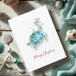 Cartes de Noël Tortue de Mer Aquarelle Côtière