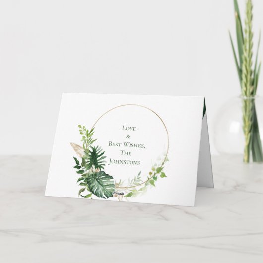 Cartes de Noël Tropicales Vert & Or Feuilles de Mo (Dos)