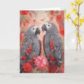 Cartes de Noël Whimsical African Grey (Fleur jaune)