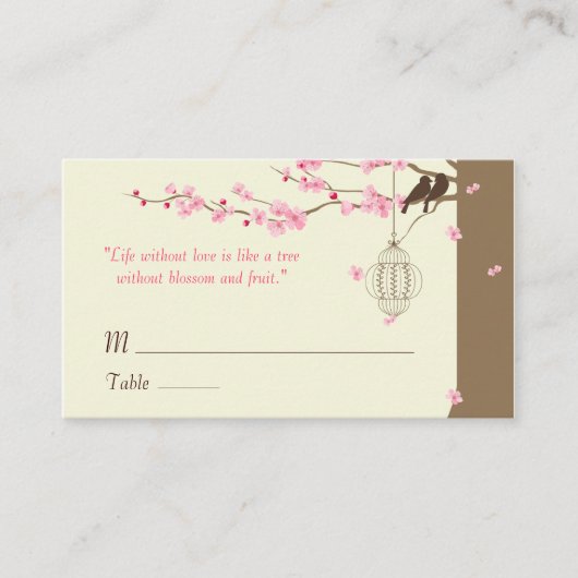 Cartes de nom de fleurs cerises Inséparables (Devant)