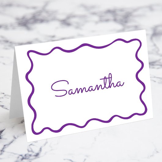 Cartes de nom de lieu à bordure ondulée violet roy