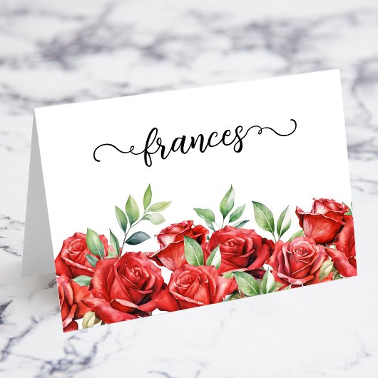 Cartes de nom de lieu de script Roses rouges aquar