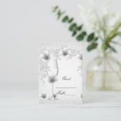 Cartes de nom de mariage Fleur de rose argentée bl (Debout devant)