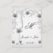 Cartes de nom de mariage Fleur de rose argentée bl (Dos)