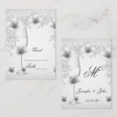 Cartes de nom de mariage Fleur de rose argentée bl (Devant / Derrière)