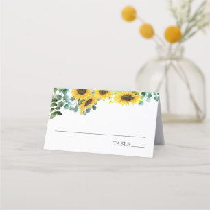Cartes de nom de tournesols et d'eucalyptus