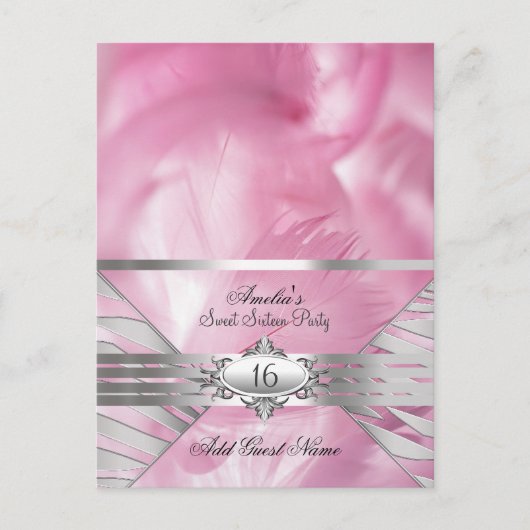 Cartes de nom d'invité Rose Sweet 16 (Devant)