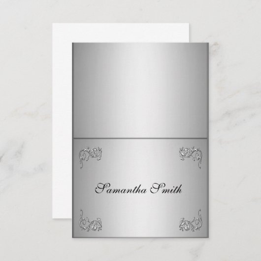 Cartes de nom élégantes à motif floral argenté (Devant / Derrière)