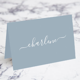 Cartes de nom élégantes bleues et blanches poussié