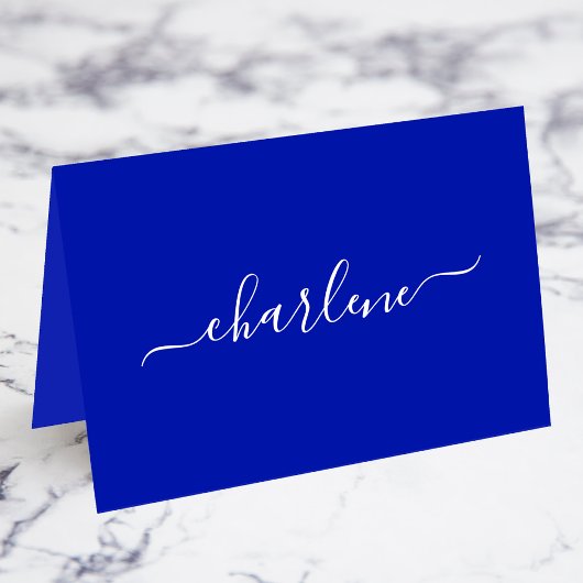 Cartes de nom élégantes bleues royales et blanches
