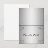 Cartes de nom élégantes spirale florale argentée (Devant / Derrière)