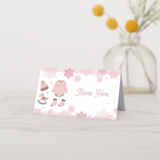 Cartes de nom pliées Baby shower Cold Winter Rose (Devant)
