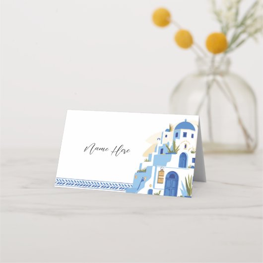 Cartes de nom pliées Mariage nuptiale Santorini gr (Devant)
