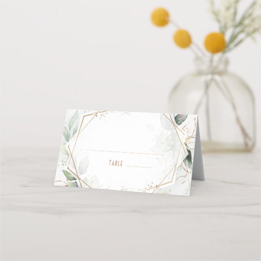 Cartes de nom Table Mariage Or & Vert Géométrique (Dos)