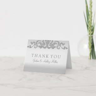 Cartes de note argentées de Merci de mariage de