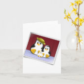 Cartes de note heureuses de pingouins (Fleur jaune)