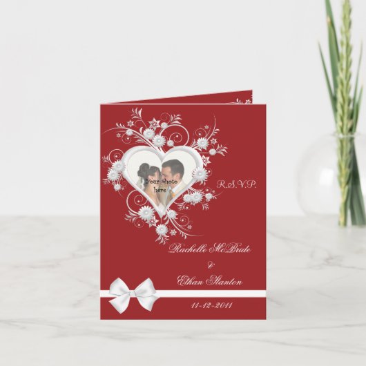 Cartes de note rouges et blanches de la photo RSVP (Devant)