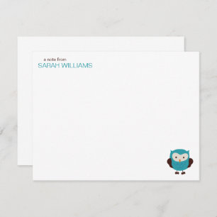 Cartes de note turquoises mignonnes de hibou