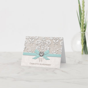 Cartes de note vintages bleues de dentelle d'Aqua