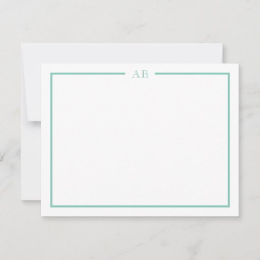 Cartes de notes à monogramme floral vert menthe (Devant)