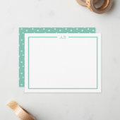 Cartes de notes à monogramme floral vert menthe (Devant/Arrière en situation)
