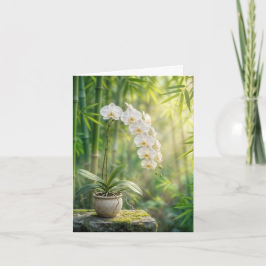 Cartes de notes aux orchidées blanches et bambou (Devant)