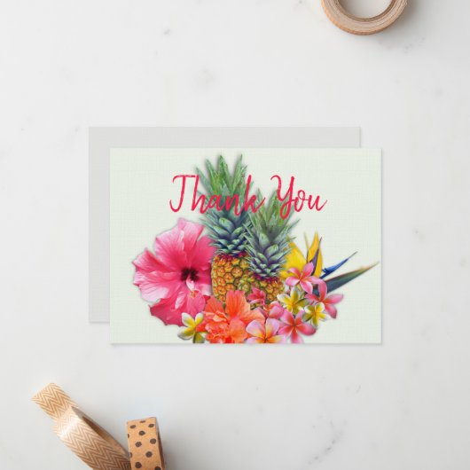 Cartes de notes blanches du Merci de bouquet hawaï (Devant/Arrière en situation)